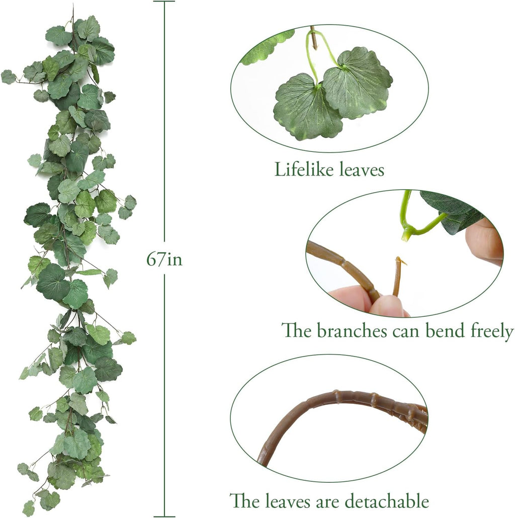 3 Strands Odorless Begonia Artificial Vines, 6FT Silk Ivy Garland, Fake Greenery Hanging Plants, Decoration for Party, Wedding, Room, Office