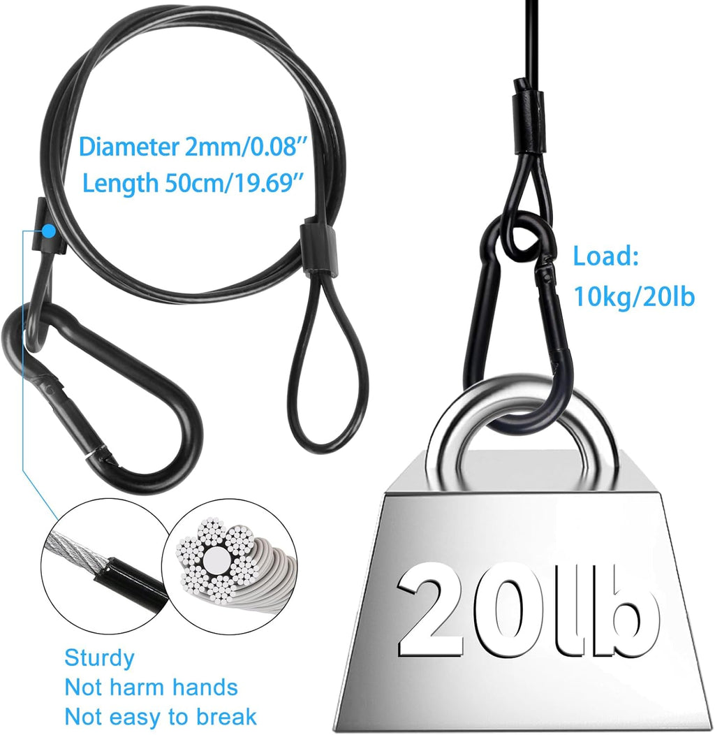 Lighting Safety Cable with Loops(6-Pack), 25kg Load Stage Light Safety Cable Black Security Chain Hanging on Trusses, Stainless Steel Lanyard（Diameter 2mm/0.08in, Length 50cm/19.69in)