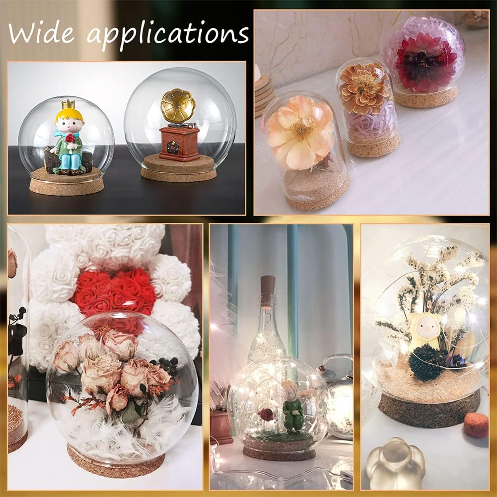 NBEADS 2 Sets Round Glass Display Dome, Mini Glass Cloche Dome Clear Glass Plant Terrarium Decor with Cork Base 3.94" in Diameter Jar Cloche for Flower Aquarium Christmas Party Office Home Decor