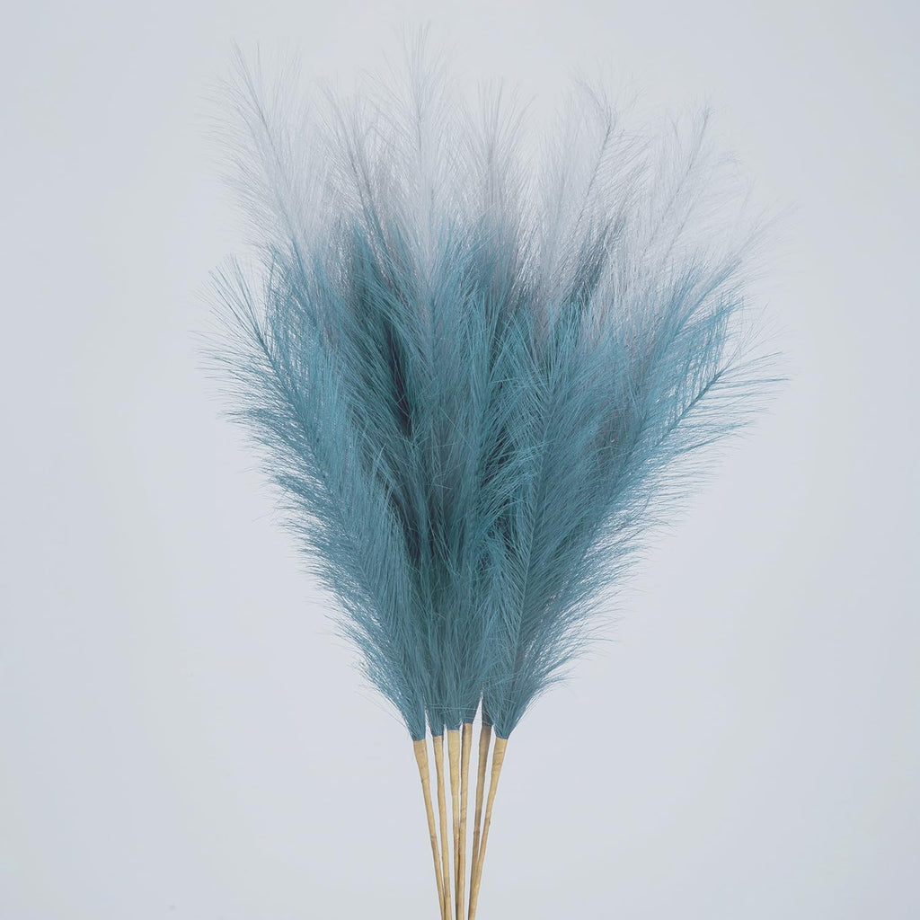 UiiziC Faux Pampas Grass Dried Fluffy 6pcs 37.5" Artificial Ascendant Grass for Vase Fillers Wedding Party Bouquets Home Hotel Centerpieces Decor (Dusty Blue and Gray)
