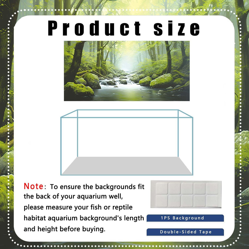 48X18IN Tropical Forest Terrarium Background, Natural Green Forest Tree Reptile Habitat Background, Misty Rainforest Aquarium Background, with 8 EVA Double-Sided Tape