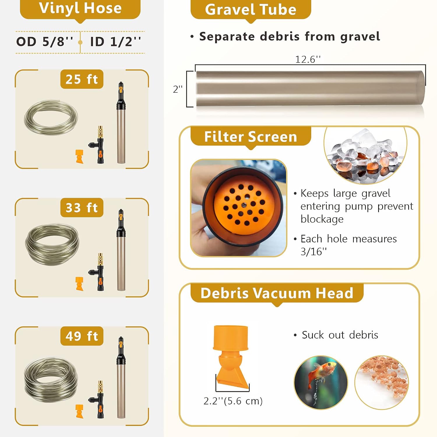 hygger Bucket-Free Aquarium Water Change Kit Metal Faucet Connector Fish Tank Vacuum Siphon Gravel Cleaner with Long Hose 49FT Drain & Fill