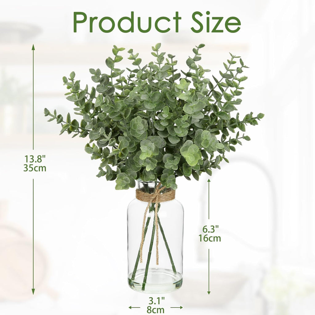 Briful Artificial Eucalyptus Stems in Clear Glass Vase with Faux Water, 14" Fake Plant Eucalyptus Leaves for Home Farmhouse Wedding Bathrooom Decor