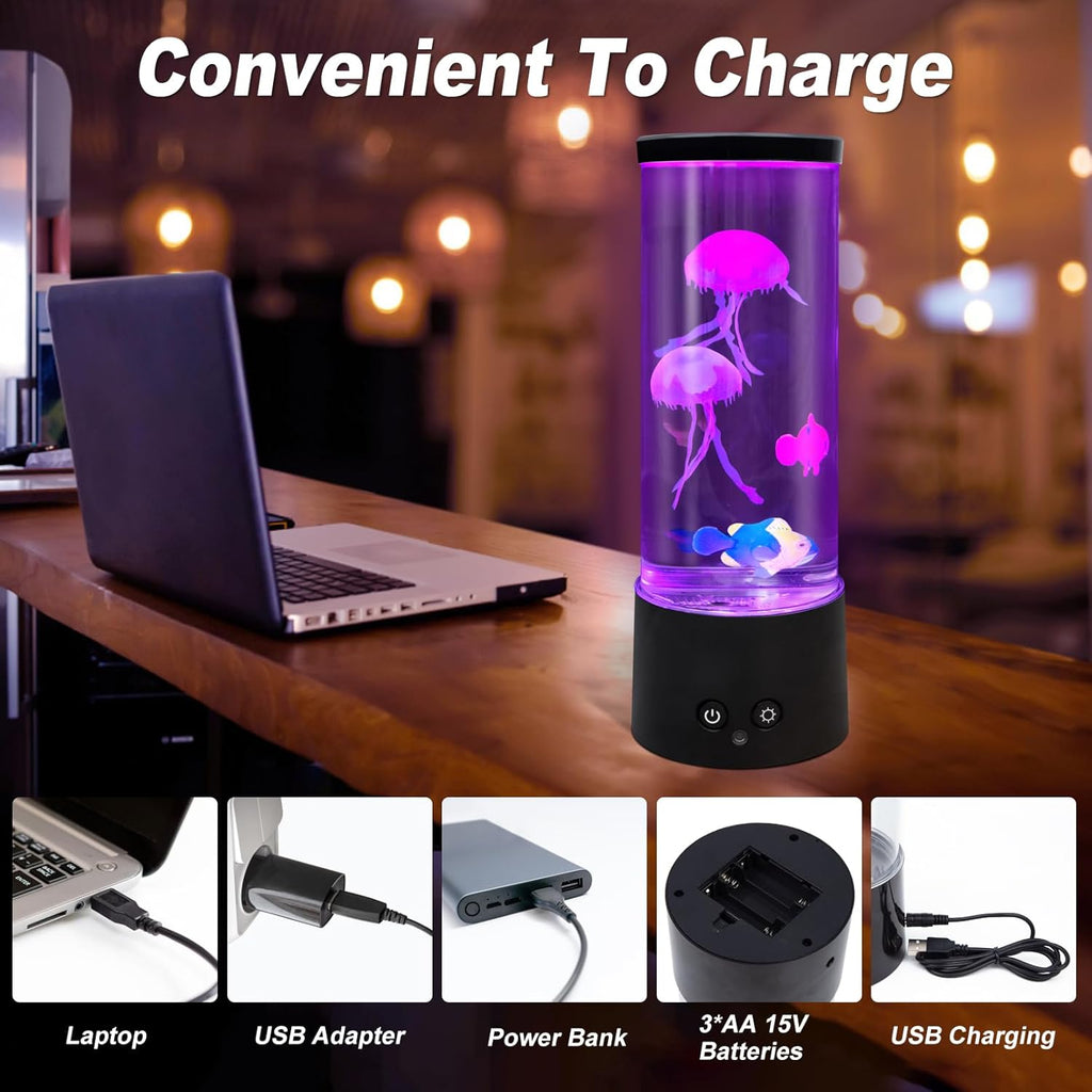 Jellyfish Lamp, Electric Jellyfish Lighting, Jelly Fish Tank Table Aquarium Lamp with 17 Colors, Floating Jelly Fish Night Light Present Decorations for Home, Office, Adult, Kids (Black)