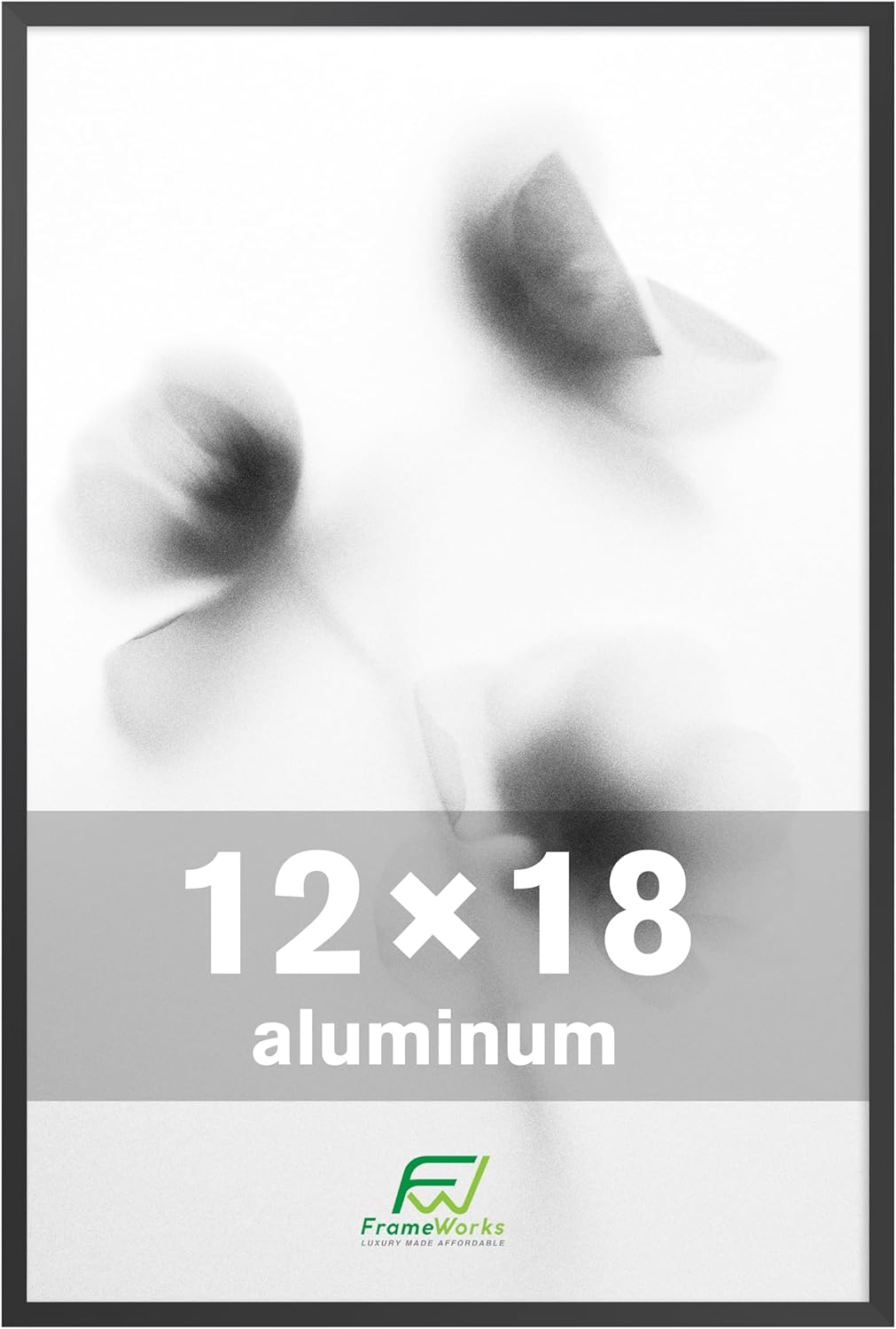 FrameWorks 12x18 Brushed Aluminum Poster Frames – Modern Brushed Metal Design w/Shatterproof Plexiglass, Perfect for Posters, Artwork, Paintings, Wall Displays – Home or Office Decor, Black - 1 Pack