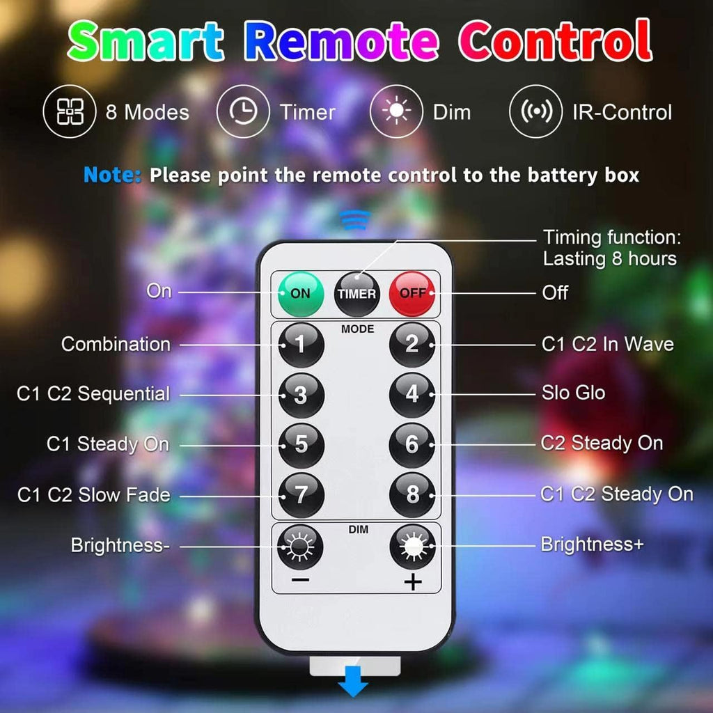 JMEXSUSS 2 Pack Color Changing Fairy Lights Battery Operated, Total 200 LED 66ft Color Changing Christmas Lights with Remote, 8 Modes Twinkle String Lights for Bedroom Decor, Cool White & Multicolor