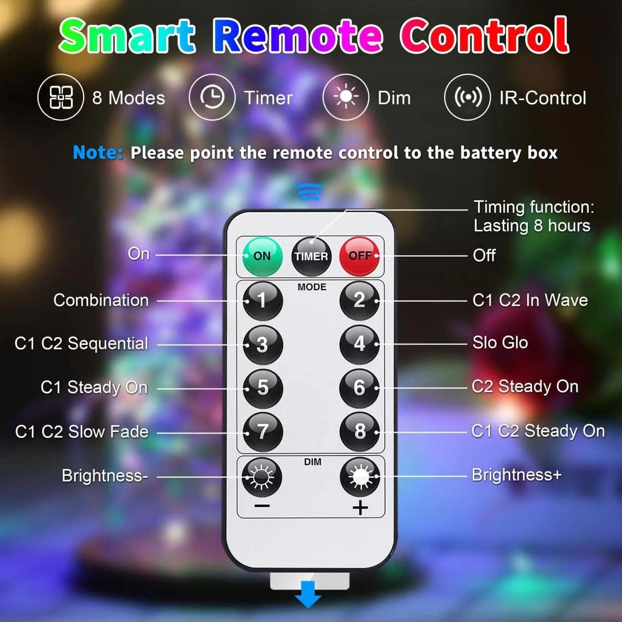 JMEXSUSS 2 Pack Color Changing Fairy Lights Battery Operated, Total 200 LED 66ft Color Changing Christmas Lights with Remote, 8 Modes Twinkle String Lights for Bedroom Decor, Cool White & Multicolor