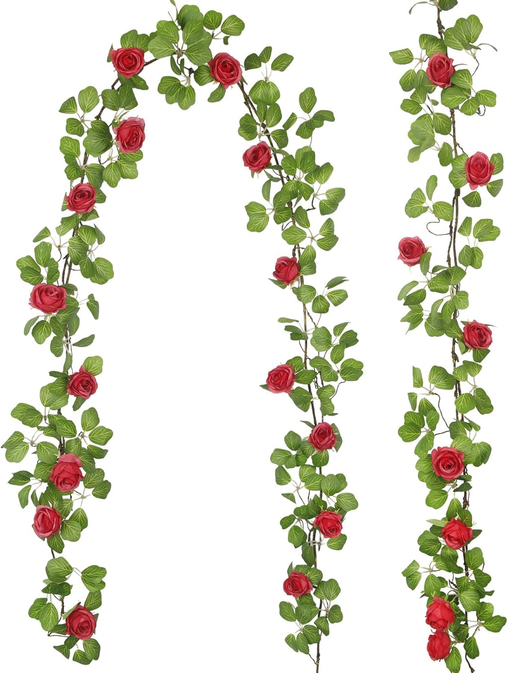 Artificial Roses Vines Flowers Garland Hanging Silk Rose Vine Floral Garland Red UV Resistant Realistic Faux Hanging Flowers Plants Fake Ivy Vines for Outdoor Porch Outside Decor Patio Yard