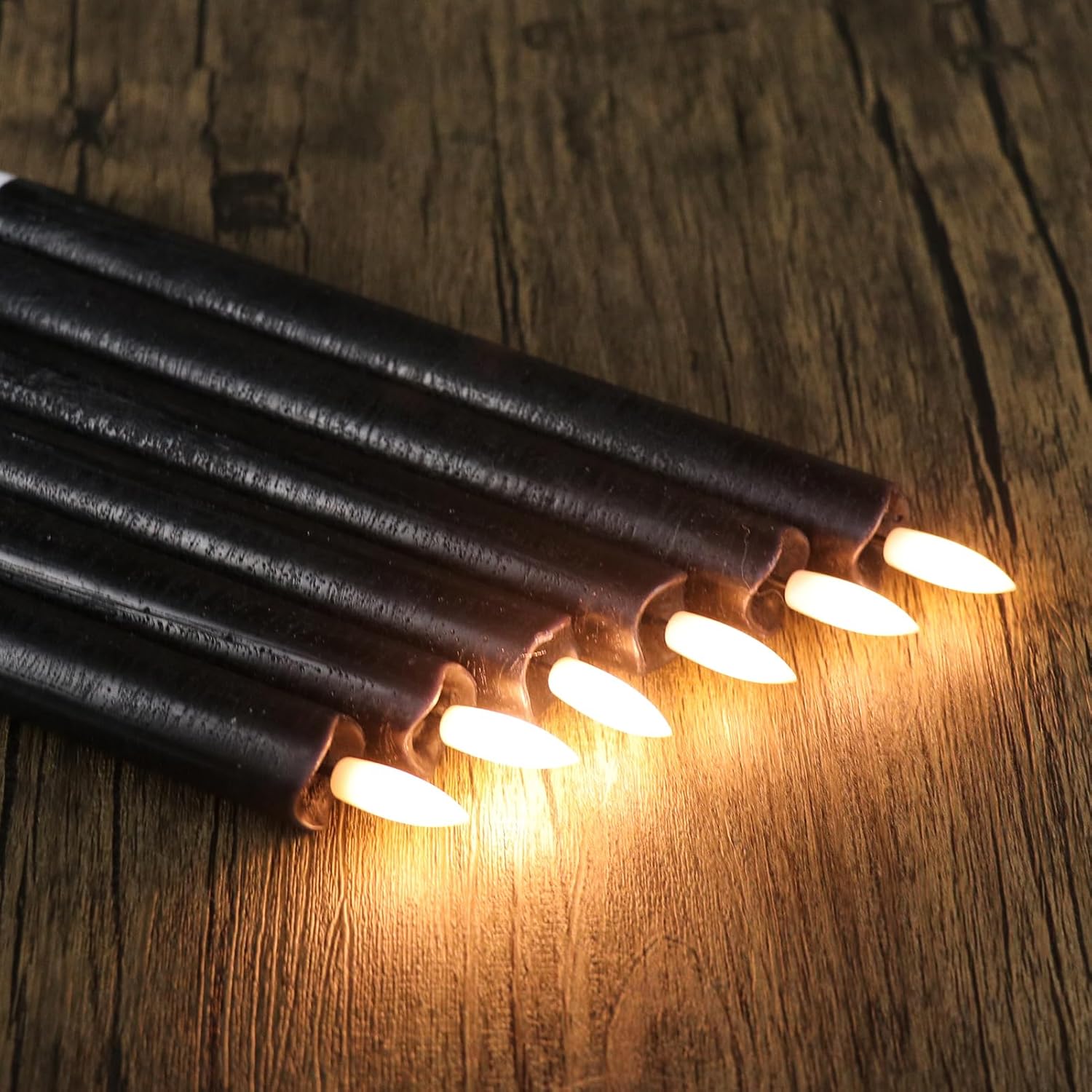 GenSwin Flameless Black Taper Candles Flickering with 10-Key Remote, Battery Operated Led Warm 3D Wick Light Window Candles Real Wax Pack of 6, Christmas Home Wedding Decor(0.78 X 9.64 Inch)