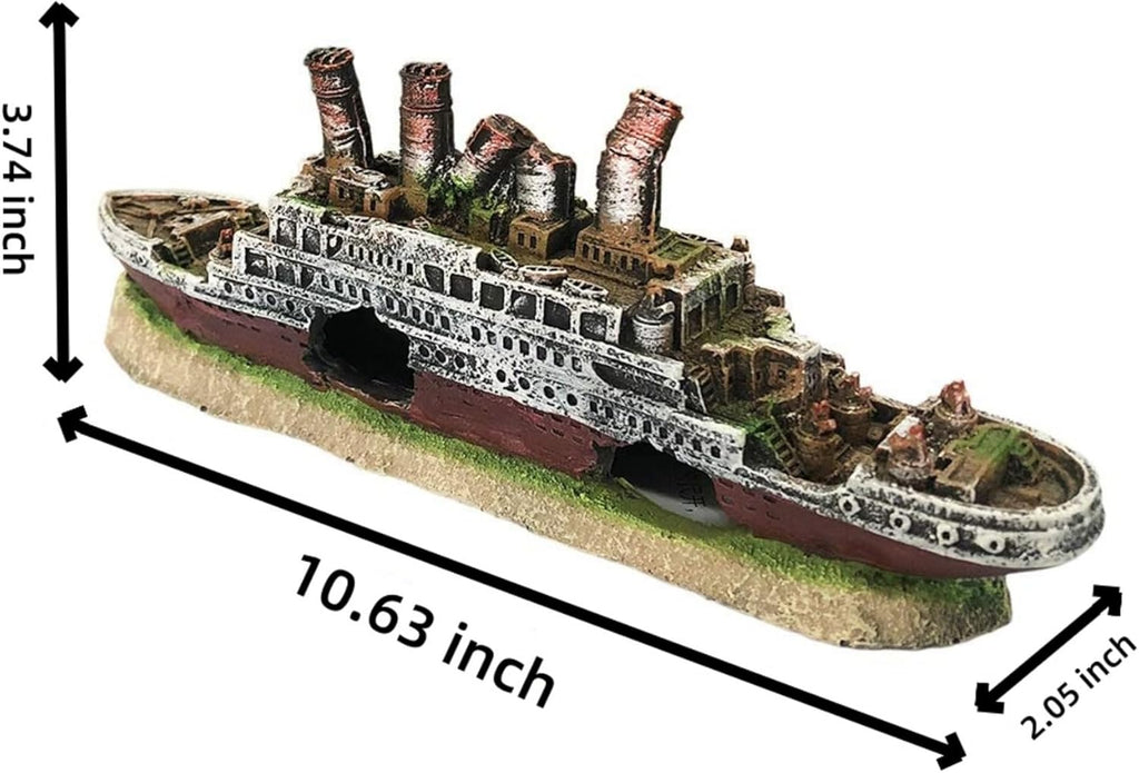 Aquarium Titanic Sunken Ship Decor, Resin Pirate Shipwreck Ornament, Fun Underwater Hideout for Fish & Tank Landscaping (Full Version)