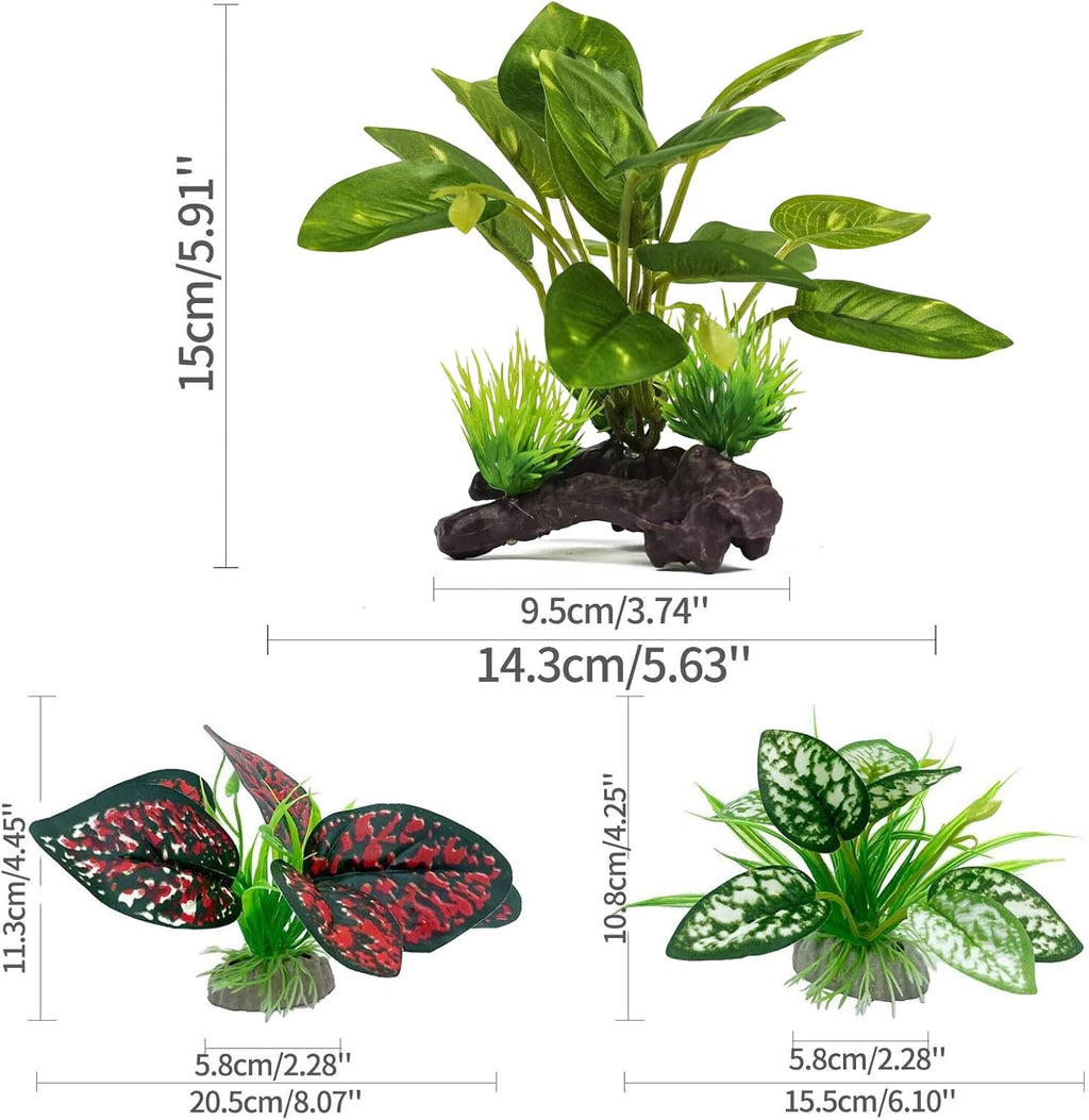 Reptile Artificial Plants, Terrarium Plants Decorations Supplies, Aquarium Fish Tank Plant, Amphibian Habitat Hideout Tank Accessories(M Set-4pcs/E)