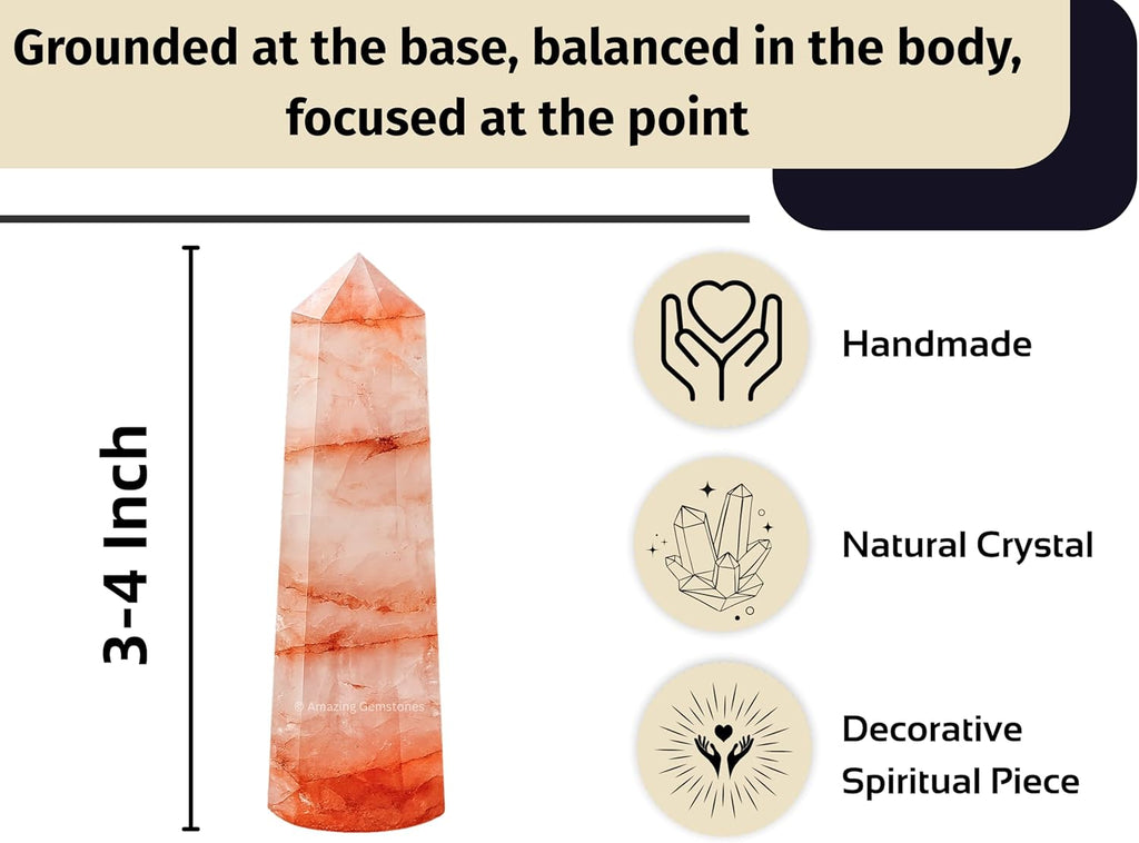 Amazing Gemstone Red Hematoid Quartz Crystal Towers - Natural Healing Crystal Point Obelisk for Reiki Healing and Crystal Grid (3 Inch)