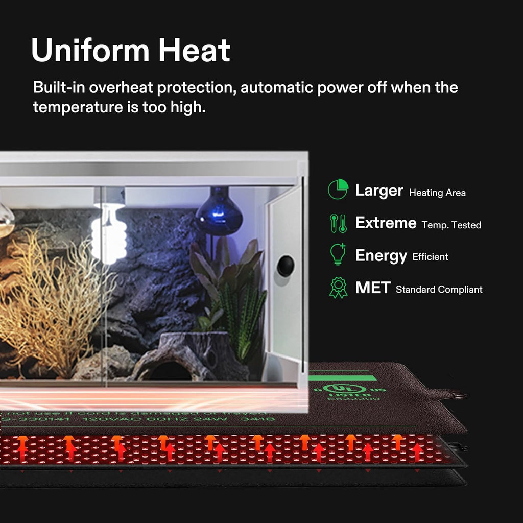 VIVOSUN Reptile Heating Pad 8x18 Inch with Thermostat Combo Under Tank Terrarium Heating Mat for Turtles, Lizards, Frogs, and Other Reptiles