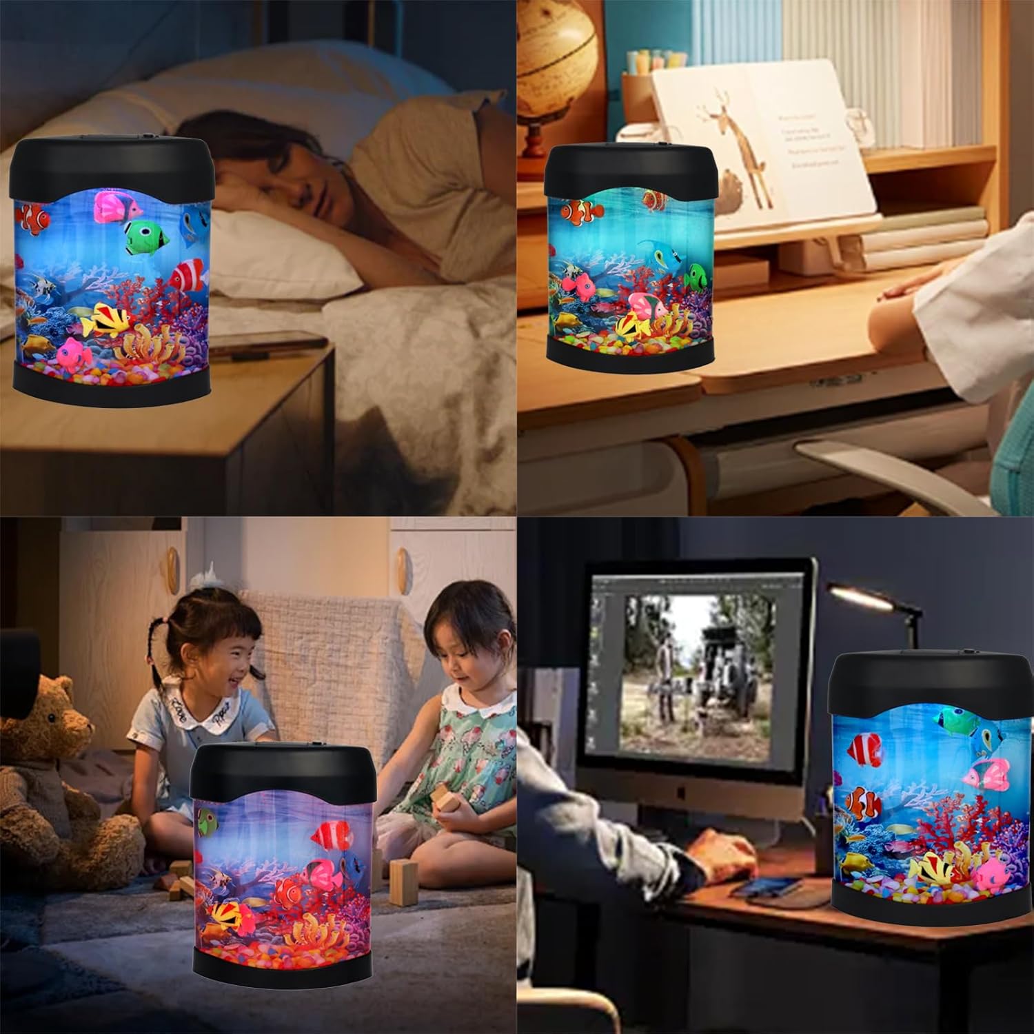 Fake Fish Lamp, Artificial Aquarium Light, Motion Lamp Night Light with 7 Moving Fish, 6 Color Setting Ocean Night Lamp, USB Powered, DIY Ocean Stickers, Ideal Gifts for Kids Men Women Friends Family