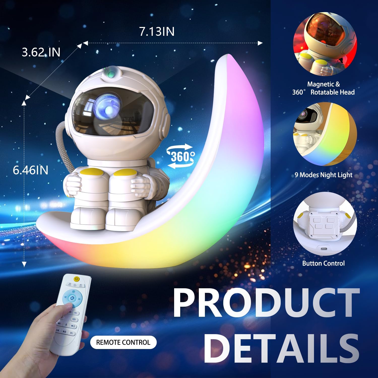 Astronaut Galaxy Projector, Star Projector Galaxy Light with Moon Lamp, 3 in 1 with Timer and Remote,360°Adjustable Kids Adults Room Decor Aesthetic, Gifts for Christmas, Birthdays.(USB White)