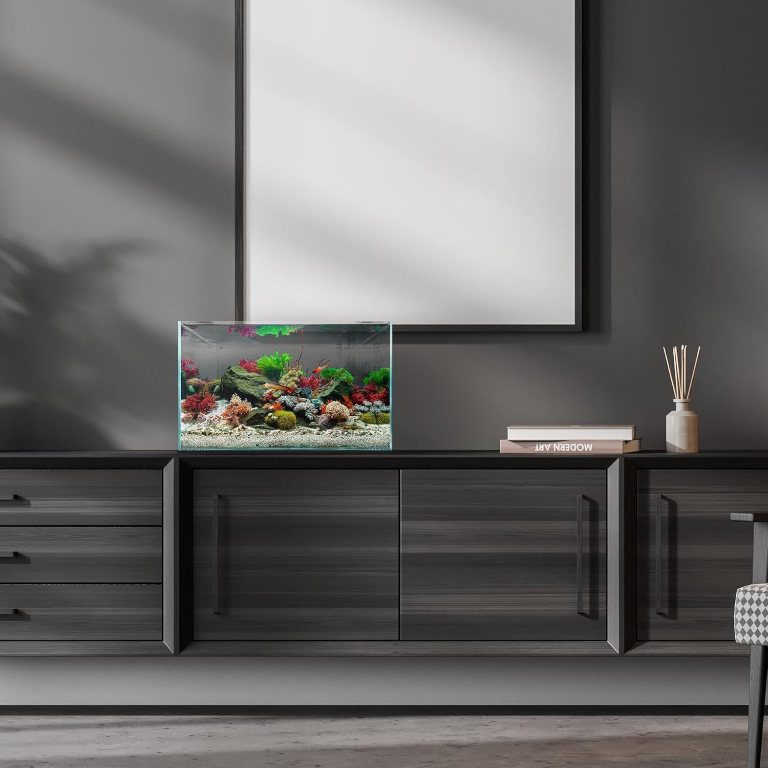 UNS Ultra Clear Rimless Tank - 9.3GAL | 35.2L - 17.71x11.02x11.02 | 45x28x28 CM, 5mm Glass Thickness, Leveling Mat Included - Low Iron, High Clarity Fish Tank w/ 45° Mitered Edge - [45U]