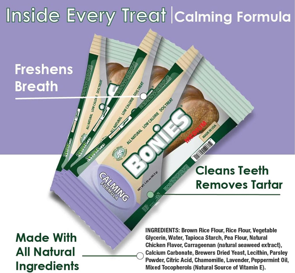 BONIES Natural Calming Formula Medium-Sized Single Bone for Dogs 25-50 LBS - Natural Dog Treats - Healthy Teeth & Fresh Breath - Low Calories - Chicken Flavor - 1 Bone