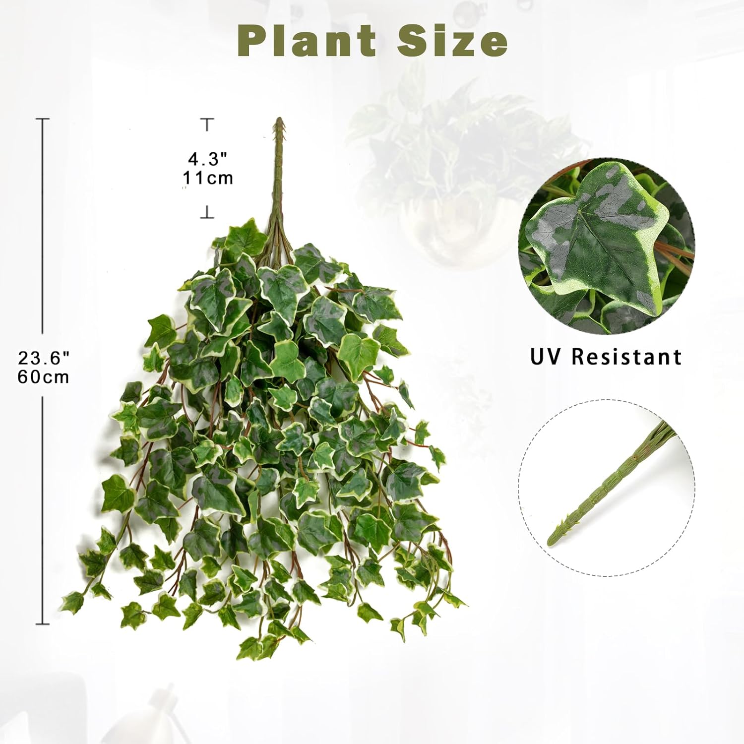 Hollyone 2pcs Artificial Hanging Plants 24" Fake Ivy Vine Faux Ivy Leaves Hanging Plant Greenery for Wall House Room Patio Indoor Outdoor Home Shelf Office Wedding Decor, UV Resistant