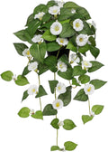Briful Artificial Hanging Flowers in Pot 25.6" Faux Silk Morning Glory Flower Vine with Cascading Greenery Fake Hanging Plants for Home Office Bathroom Table Shelf Decor(White)