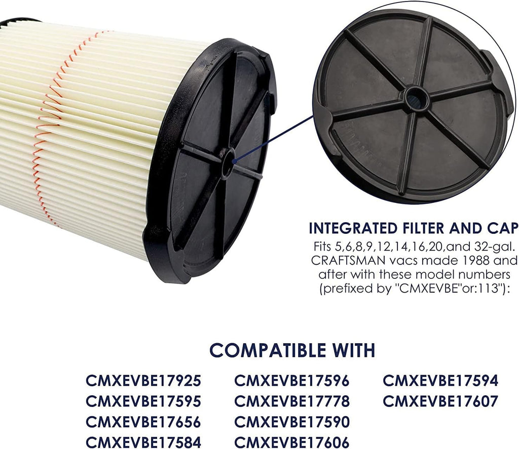 Replacement Filter For Craftsman 009-38754 CRAFTSMAN CMXZVBE38754 Red Stripe General Purpose Wet Dry Vac Replacement Filter for 5 to 20 Gallon shop vacuums 2pcs