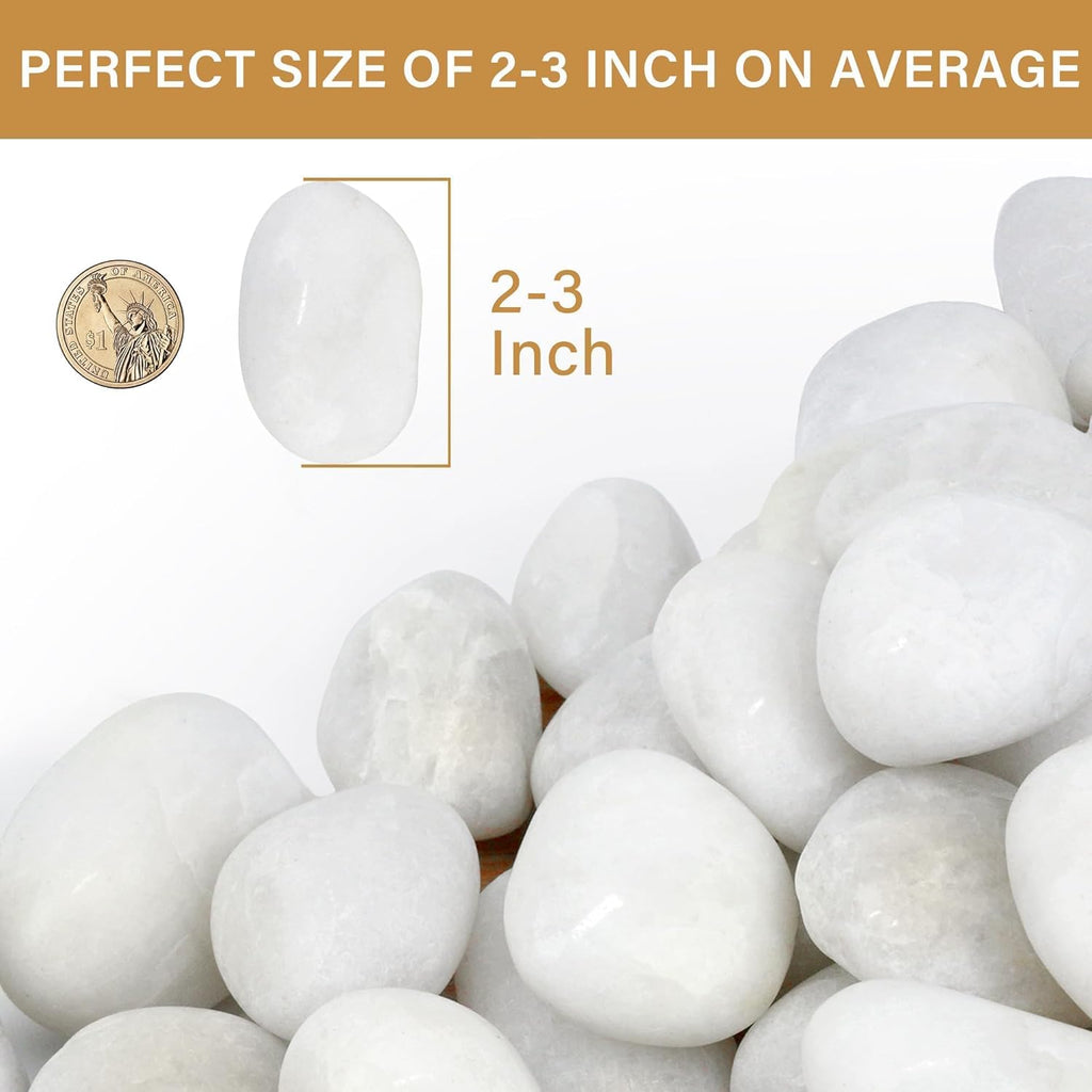 NUPICK 12lb White River Rocks for Plants Indoor, 2-3Inch White Pebbles for Vases Fillers, Decorative Gravel for Fish Tank, Natural Polished Stones for Succulent, Bonsai, Landscaping, Bird Baths