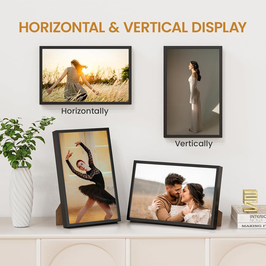 7x11 Aluminum Metal Picture Frame,Tempered Glass Black Photo Frame 7x11 for Family Photo,Posters,Art,Document to Wall Mount Horizontally or Vertically