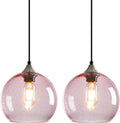 Pink Glass Pendant Lights Kitchen Island Lighting Globe Pendant Light Fixtures Modern Pendant Lighting for Bedroom Living Dining Room Light Fixture (7.87 in, 2 Pack)