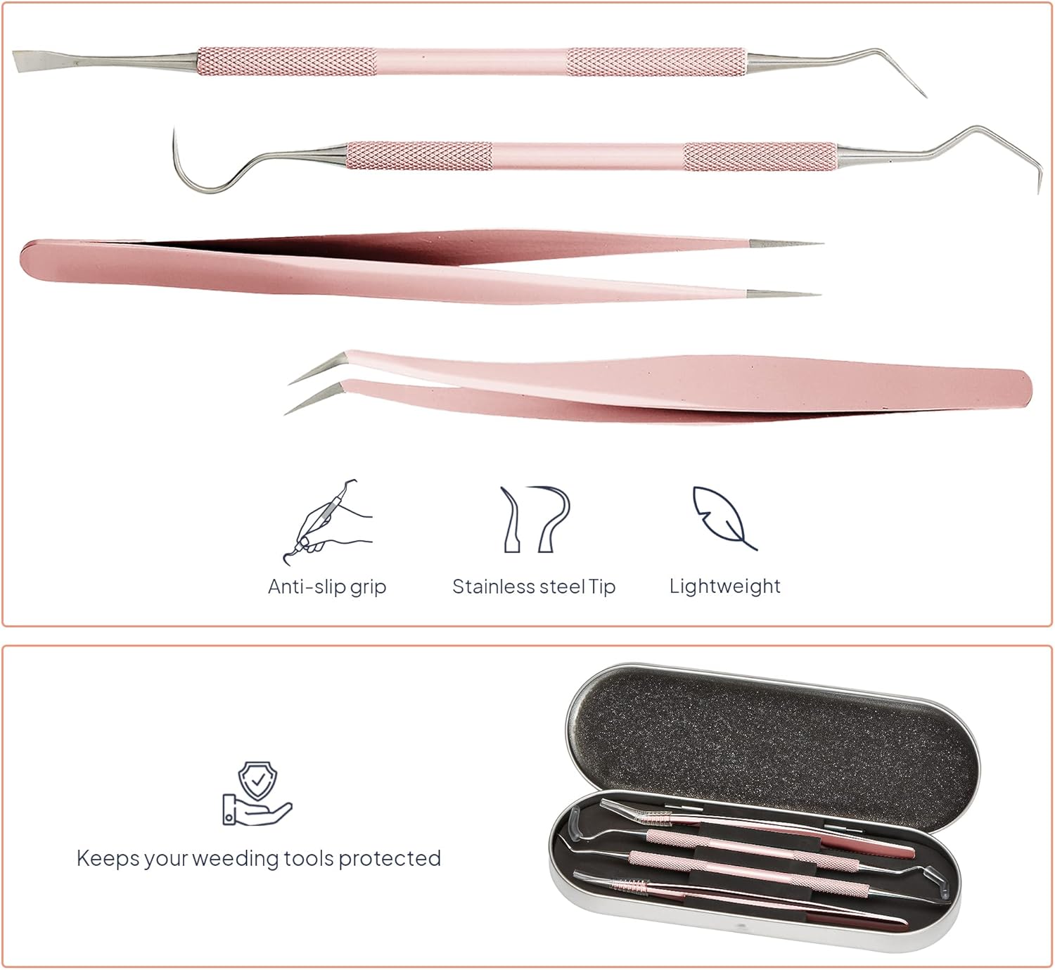 Premium Vinyl Weeding Tool Kit - Precision Stainless Steel Weeder - Hook and Pick with Fine Tweezers Crafting Set for Cricut Vinyl - by iVyne (Rose Gold)
