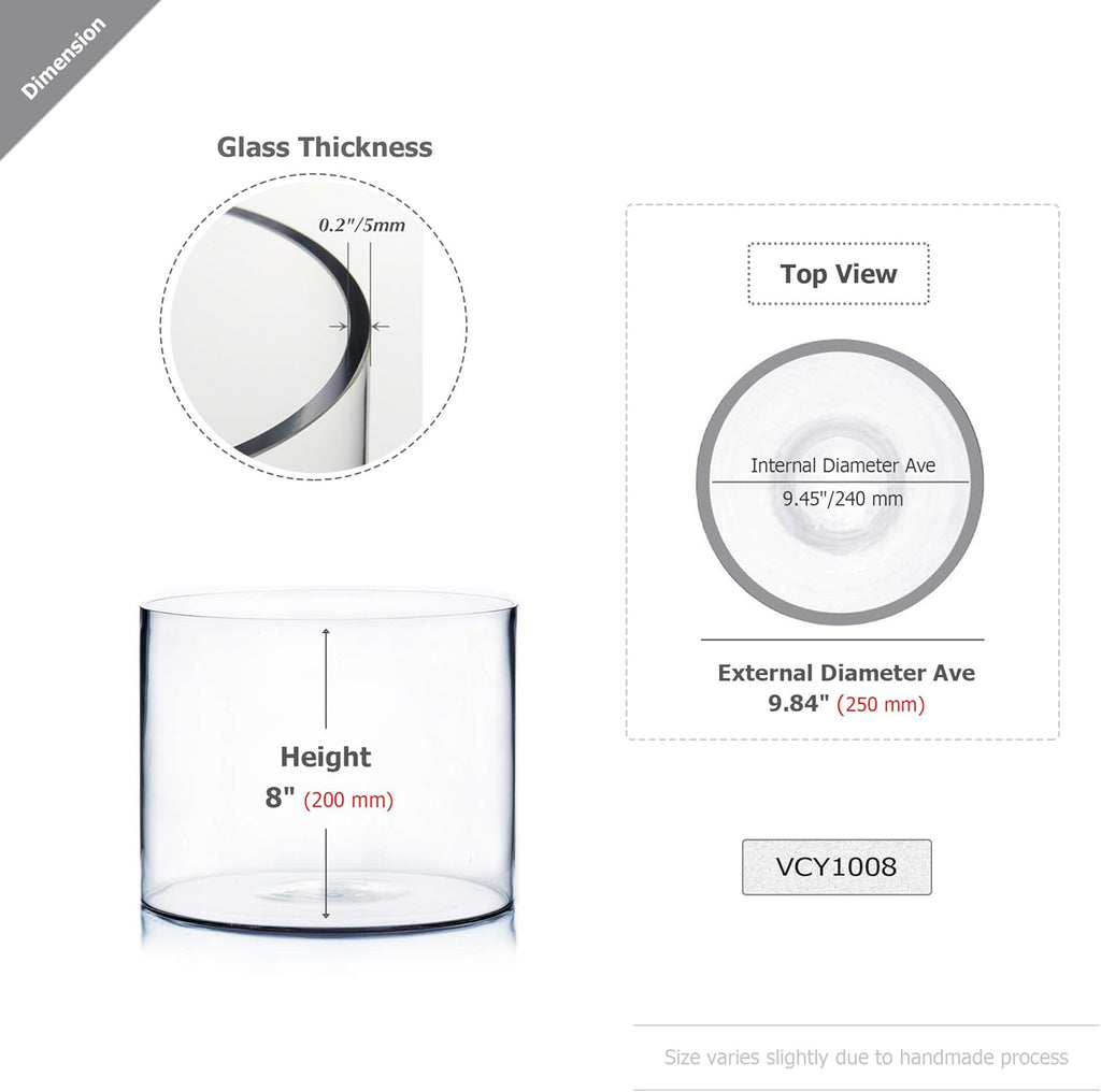 WGV Cylinder Vase, Width 10", Height 8", Clear Wide Large Diameter Flower Glassware, Floral Container, Planter Terrarium for Wedding Party Event, Home Accent Decor, 1 Piece