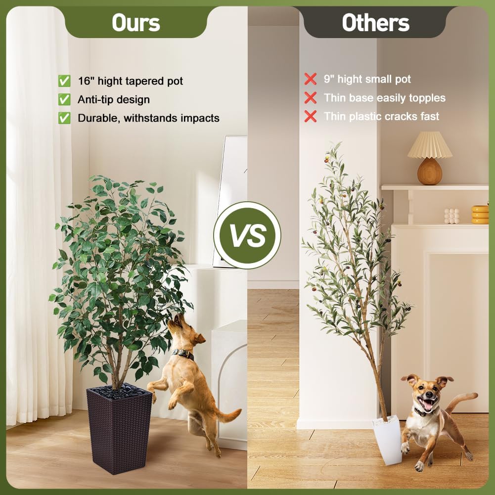 5ft Artificial Ficus Tree,Tall Faux Tree with Silk Leaves & Real Wood Trunk,UV Resistant Potted Fake Plant with Pebbles & Planter,Indoor Outdoor Floor Plant for Home,Living Room,VN129