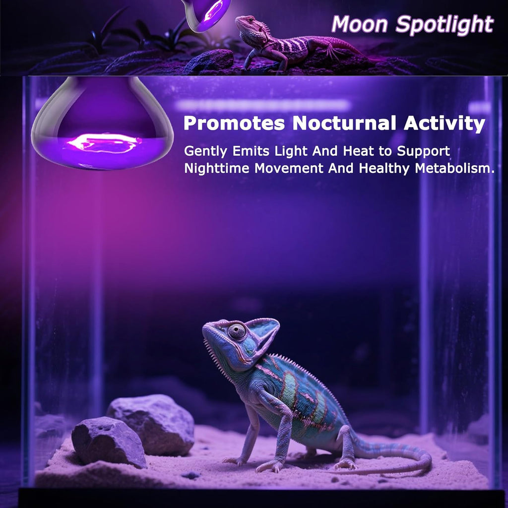 Reptile Moonlight Bulb 60W – Soft Purple Night Light for Nocturnal Viewing, Sleep-Friendly, 2000H Life, E26 Base