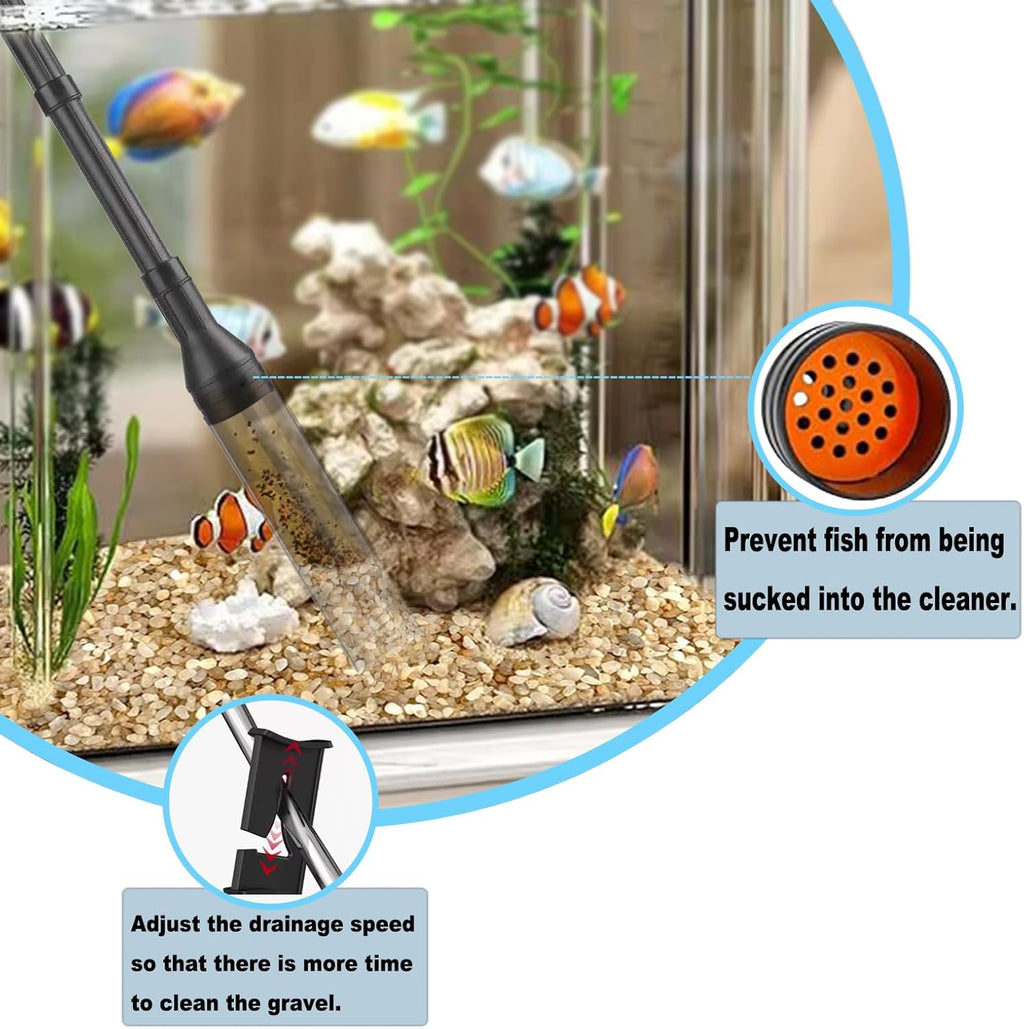 Carefree Fish Aquarium Gravel Cleaner 6Ft Hose Fish Tank Water Changer Gravel Vacuum Adjustable Length ABS(for 20~100Gal Tank)