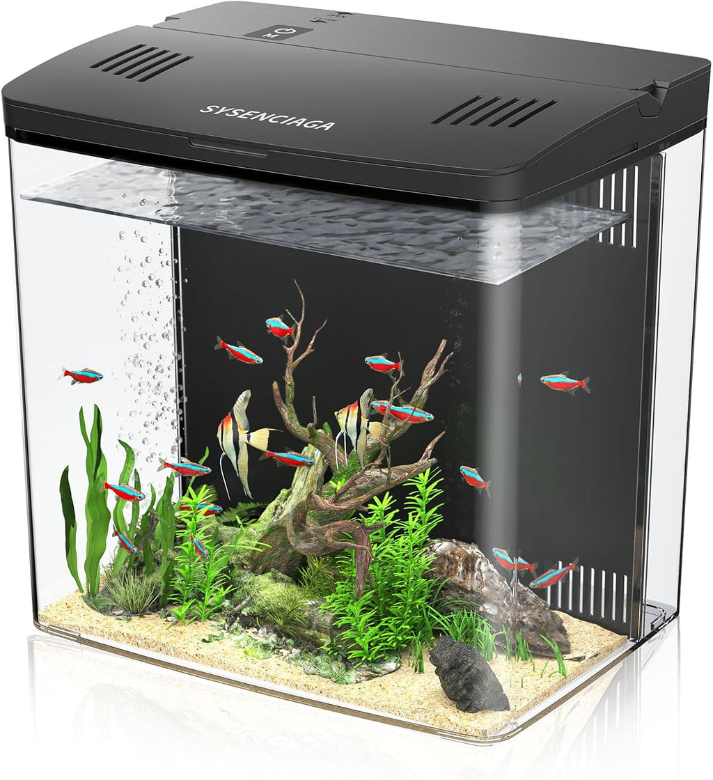 Desktop Fish Tank, 1.2 Gallon Self-Cleaning Smart Aquarium with Filter & 5-Color LED Light, Auto-Cycling Quiet Pump for Betta, Shrimp, Guppy, Goldfish