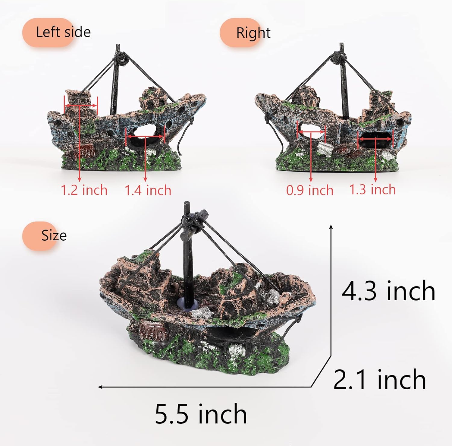 Raeasily Fish Tank Decoration Aquarium Accessories,Shipwreck Decor,Resin Material Sunken Ship Decorations for Fish Favors, Multi, 10 * 10