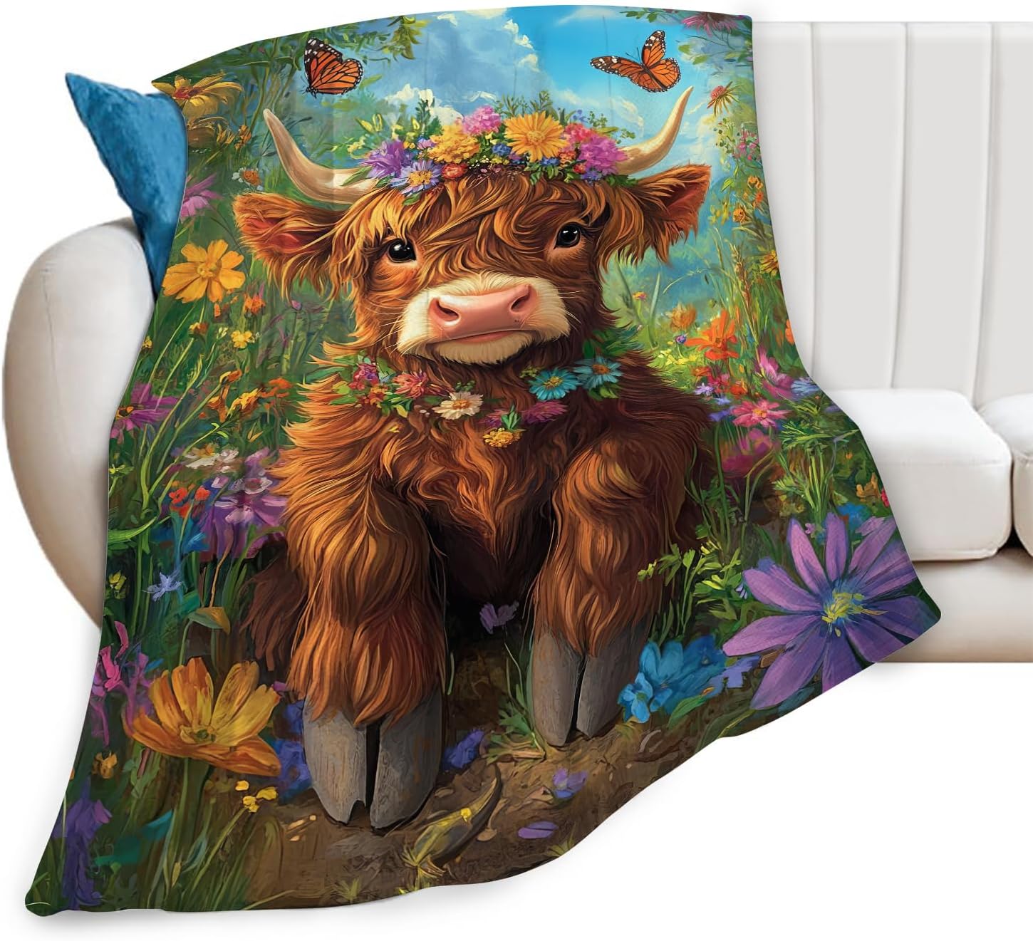 Highland Cow Throw Blanket Highland Cattle Stuff Gifts for Kids Girls Boys Adults Women Man Soft Cozy Warm Plush Fluffy Fuzzy Fleece Blanket Decor 40''X50''