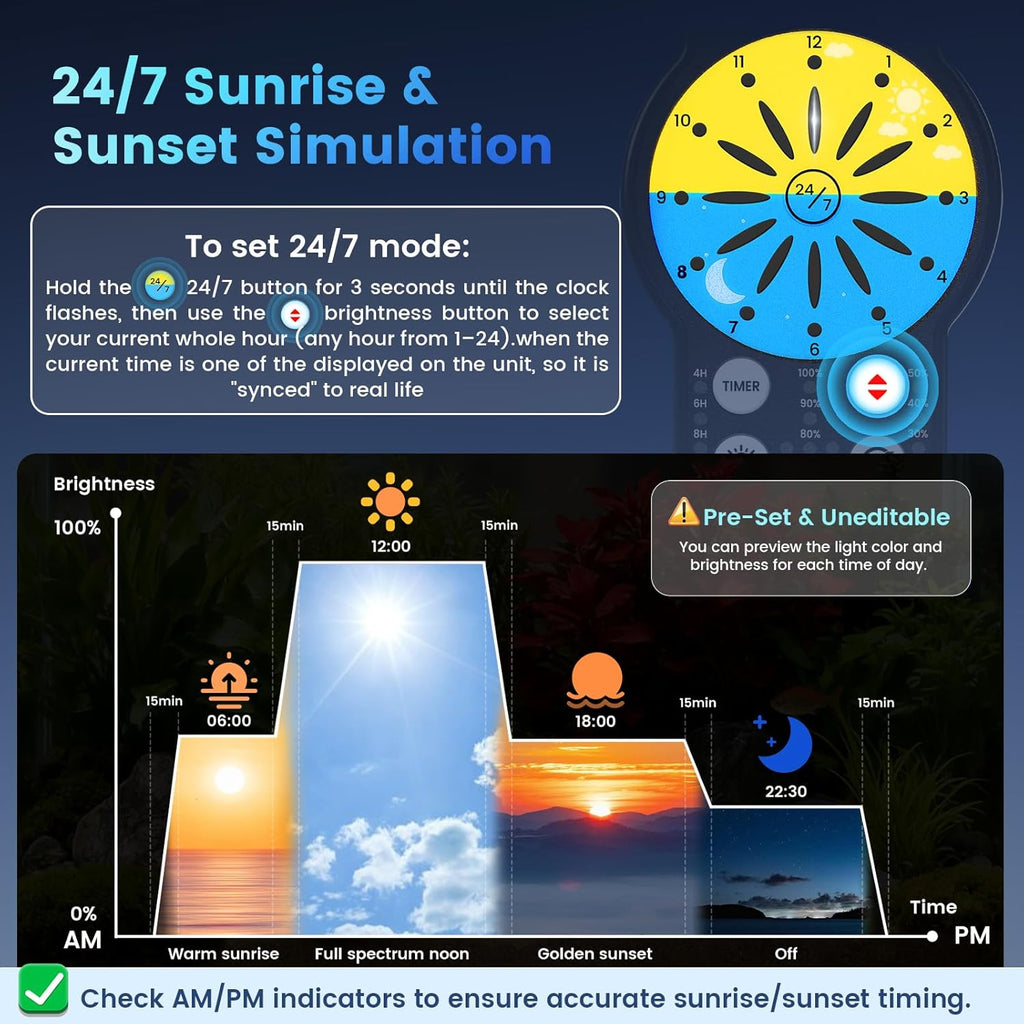 AQQA Aquarium Light with 24/7 Sunrise Sunset Mode, 9 Colors & 10-Level Brightness, Full Spectrum LED Fish Tank Light with Timer for Plant Growth, Freshwater Tanks (22W for 12-18 inch Tank)