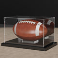 Putros Football Display Case with Mirror and Black Metal Grooved Base Acrylic Football Case with Transparent Removable Built-in Football Display Stand for Autographed Football