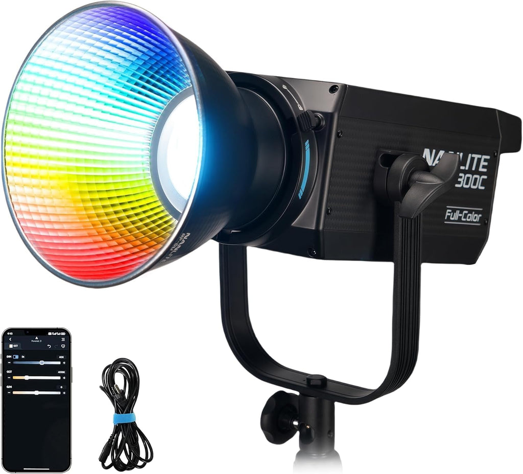 NANLITE FS-300C 300w RGB Studio Spotlight, 2700K-7500K, APP Control,Led Video Light Bowens Mount for Photography, Videography,Live Streamer,Content Creation