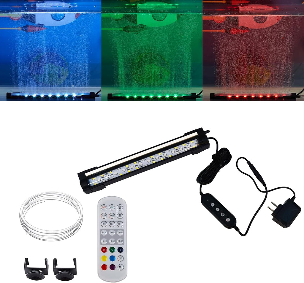Carefree Fish Aquarium 24/7 Mode Timer Submersible LED Light Full Spectrum CRI 82~85 Tank Underwater Light & Nanometer Materials Air Stone 3Ft Tubing Waterproof Rating IP68 (No Included Air Pump)