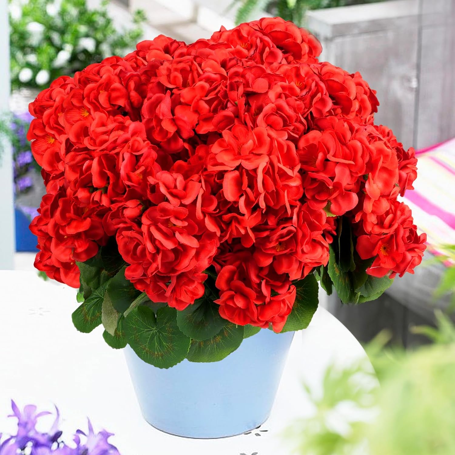 6 Bundles Artificial Flowers for Outdoors, Faux Geraniums Artificial Flowers Realistic, Faux Plants Outdoor UV Resistant for Garden Patio Porch Window Box Home Indoor Outdoor Decor (12, Red)