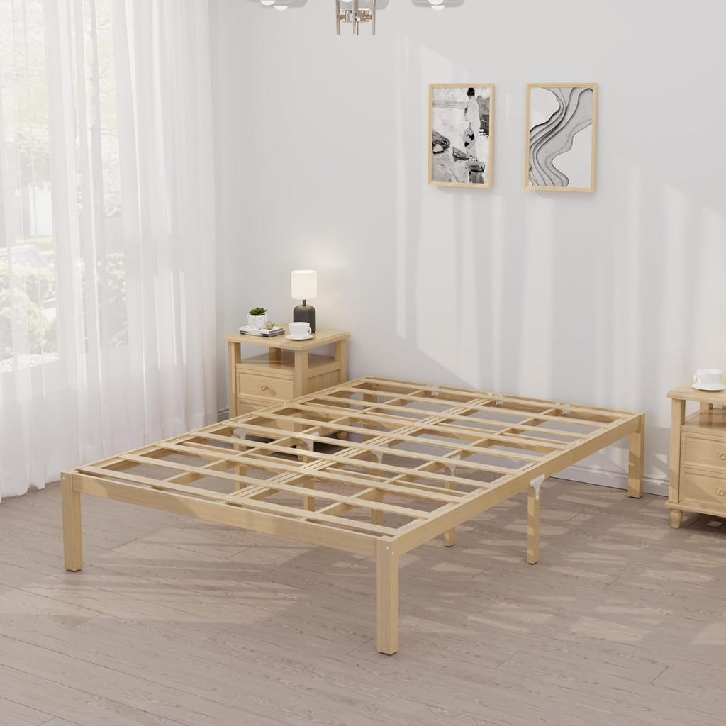14 Inch Bamboo Bed Frame – Solid Wood Platform Bed Frame, Strong and Stable, with Non-Slip Slats for Support, No Box Spring Needed, Easy to Assemble, Noise-Free(Natural, Full)