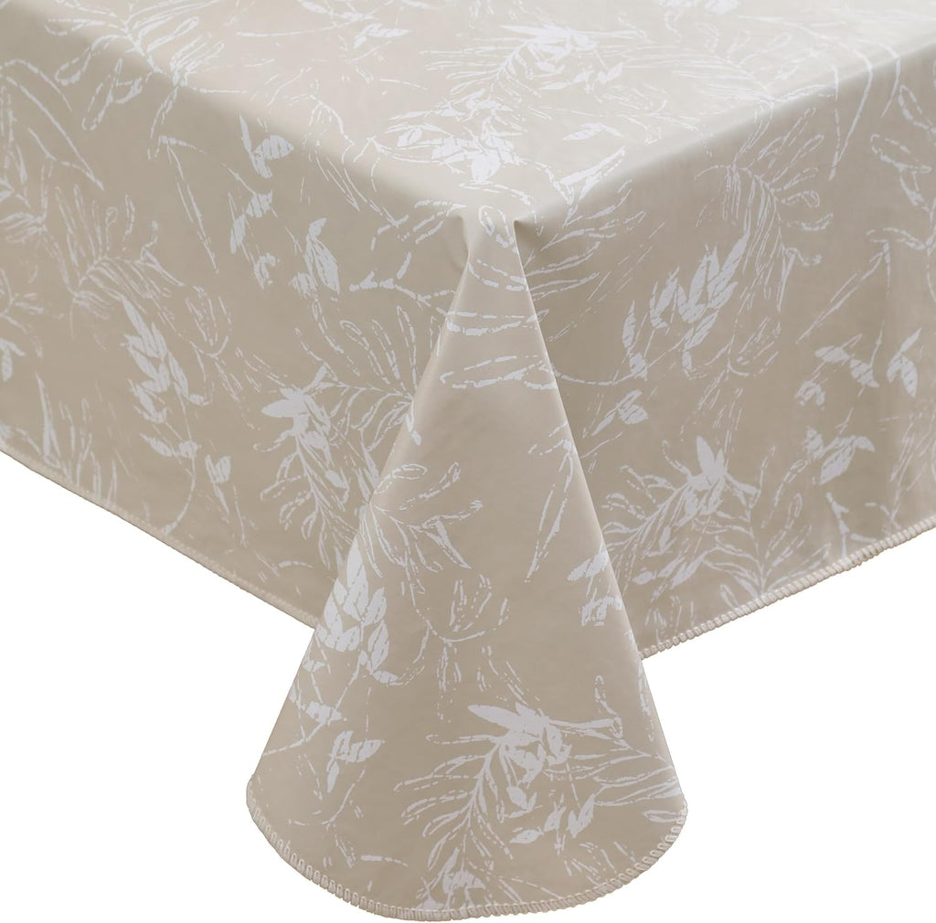 Heavy Duty Vinyl Tablecloth with Flannel Backing Waterproof Oil-Proof Plastic Table Cloth Stain-Resistant Wipeable Rectangle or Square Table Cover for Indoor and Outdoor (Beige Leaf,52x70 Inch)