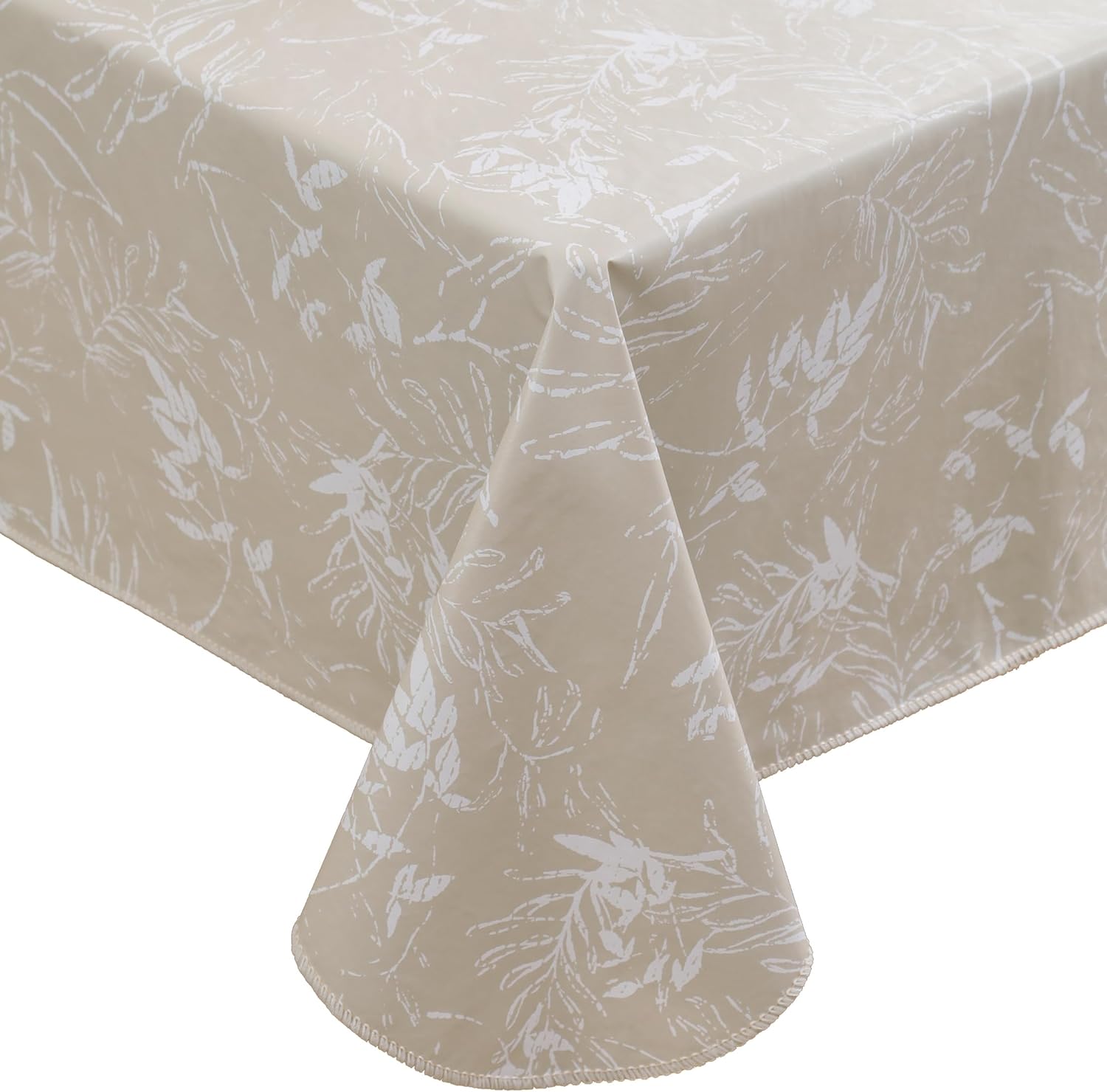 Heavy Duty Vinyl Tablecloth with Flannel Backing Waterproof Oil-Proof Plastic Table Cloth Stain-Resistant Wipeable Rectangle or Square Table Cover for Indoor and Outdoor (Beige Leaf,52x70 Inch)