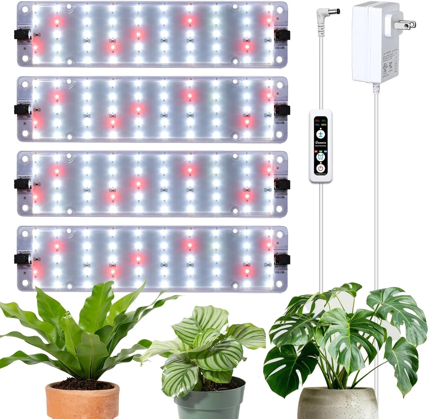 DOMMIA Grow Lights, 40W Linkable Grow Lights for Indoor Plants Full Spectrum, 6/12/16h Timer, Dimmable Ultra-Thin Plant Lights for Indoor Growing, Netural White, 2-Set