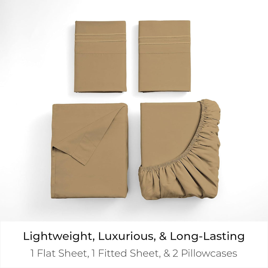 Mellanni California King Sheets Set - 4 PC Iconic Collection Bedding - Hotel Luxury, Extra Soft, Cooling Bed Sheets - Wrinkle, Fade, Stain Resistant (Cal King, Gold)