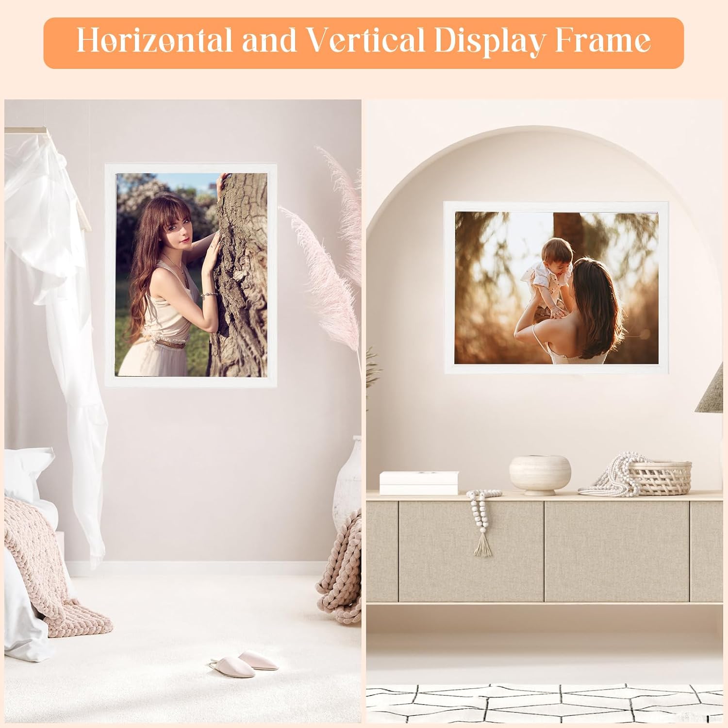 20x28 Wood Frame White, Modern Natural Woodgrain 28x20in Picture Frame, Rustic Wooden 20 x 28 inch Gallery Wall Photo Poster Frame with HD Plexiglass, Horizontal Vertical Wall Mounting Display 1pcs