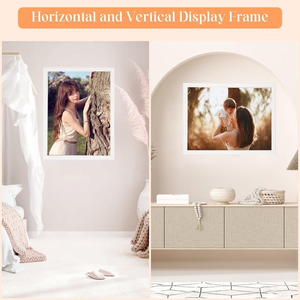 11x15 Wood Frame White, Modern Natural Woodgrain 15x11in Picture Frame, Rustic Wooden 11 x 15 inch Gallery Wall Photo Poster Frame with HD Plexiglass, Horizontal Vertical Wall Mounting Display 1pcs
