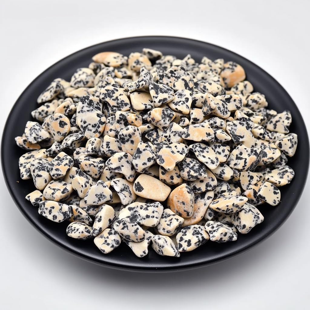 Polished Dalmatian Jasper Crystal Chips 200 Pcs - 0.3" 10 oz Tumbled Stone Chips Crushed Sea Glass Stones Healing Reiki Crystal Making Home Decoration