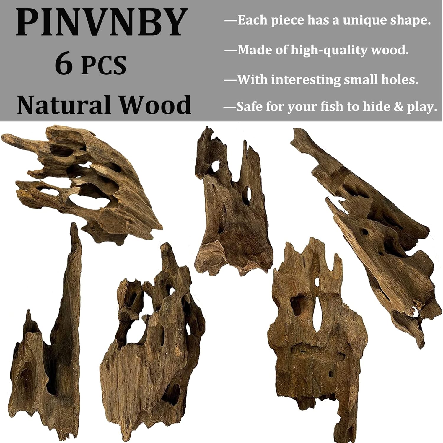 PINVNBY 6 PCS Natural Driftwood for Aquarium Decor 3.9" - 7.8" Large Driftwood for Reptile Tank Fish Aquarium Driftwood Branches Terrarium Decoration Assorted