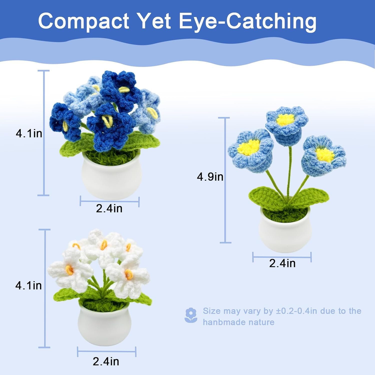 3pcs Crochet Flowers Cute Potted Flower,Mini Flower Bouquet for Mom Wife, Cute Desk Decor for Women,Artificial Handmade Flowers for Car Dashboard,Home Office Decoration (Color#3)